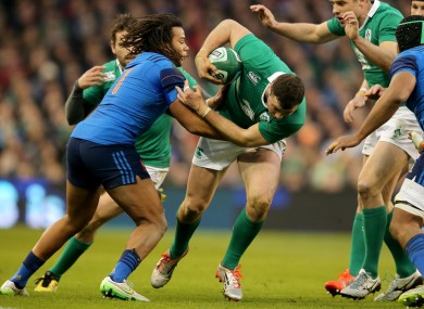 Ireland's Robbie Henshaw will be up against France's Teddy Thomas again tomorrow.