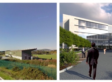 Cork City FC's former ground (left) and a proposed building in the science park