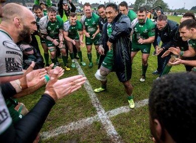Bundee Aki leads the Connacht celebrations.