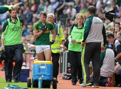 James O'Donoghue pictured coming off injured in Croke Park last August.