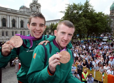 Paddy Barnes and Michael Conlan celebrate their Olympic bronze medals in 2012.