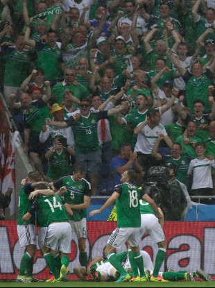 Northern Ireland celebrate Gareth McAuley's opener.