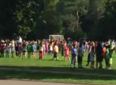 Students gathering on Prince Edward Island following the evacuation.
