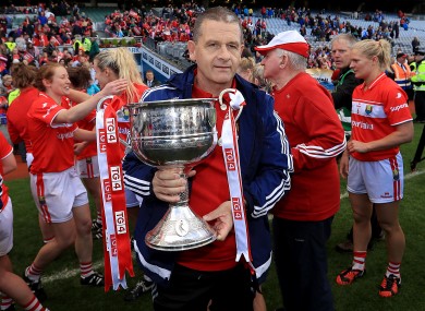 Cork boss Ephie Fitzgerald with the Brendan Martin Cup.