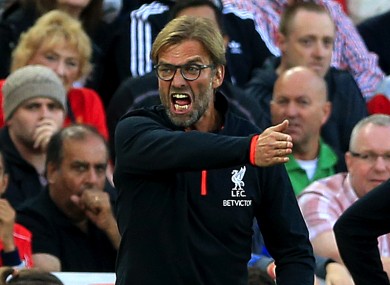 Liverpool manager Jurgen Klopp gestures during yesterday's 4-1 win against Leicester City.