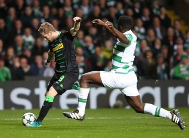 Moenchengladbach goalscorer Andre Hahn and Celtic defender Kolo Toure.
