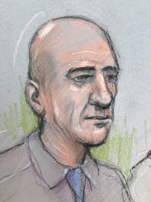 Court artist sketch of Stephen Port appearing at The Old Bailey.