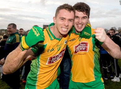Jason Leonard and Colin Brady celebrate Corofin's victory