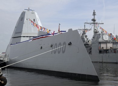 The USS Zumwalt docked in Baltimore before its commissioning ceremony.