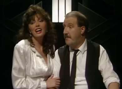 Kaye as Allo Allo's Rene and Vicki Michelle as Yvette on the Wogan Show in 1986.