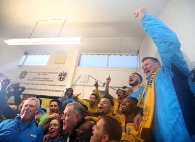 Sutton celebrate their win over Leeds.