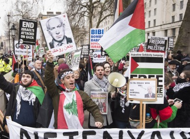 Anti-Israeli demonstrators outside Downing Street, London.