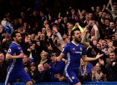 Chelsea's Cesc Fabregas celebrates scoring his side's first goal of the game.