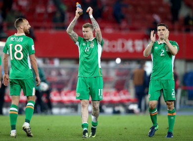 Ireland's David Meyler, James McClean and Seamus Coleman after their win over Austria last November.