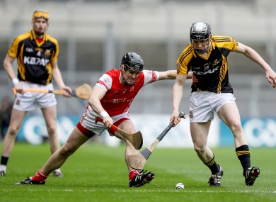 Pearse Lillis (right) in action for Ballyea against Cuala last Friday.
