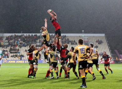 Scott Barrett wins a line-out for Crusaders during their 45 -17 win over the Force at the weekend.