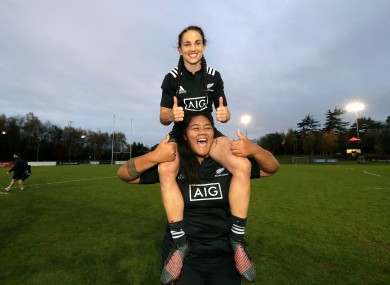 Selicia Winata and Aotearoa Mata'u celebrate victory against Ireland in November.