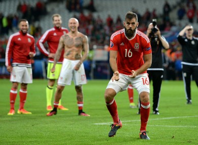 Ledley showing off his trademark dance moves at Euro 2016.