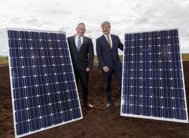Mike Quinn, CEO of Bord na Móna, and Pat O’Doherty, ESB Chief Executive, with some of the solar panels