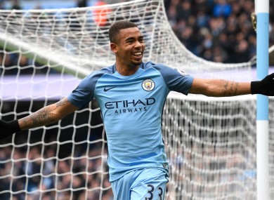 Gabriel Jesus celebrates a goal for Manchester City