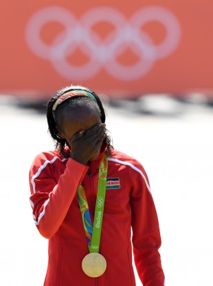 Jemima Sumgong after winning gold.