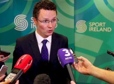 Minister O'Donovan speaking to media earlier.