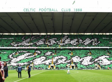 Celtic fans come together to display 'Lisbon Lions' in the stands.