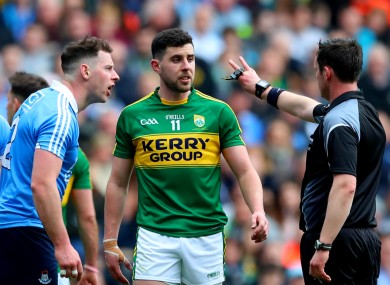 Philly McMahon argues with referee Paddy Neilan during Dublin's defeat to Kerry last month.