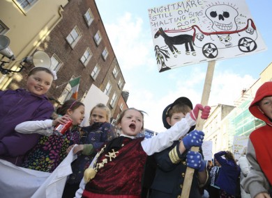 Traveller children protesting outside the Dáil in 2015/