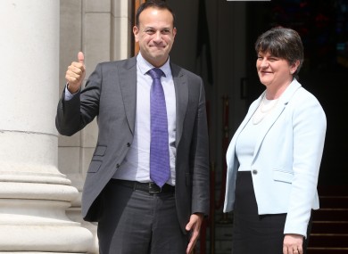 An Taoiseach Leo Varadkar TD and Democratic Unionist Party Leader Arlene Foster today.