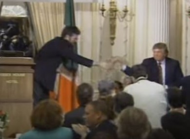 Adams and Trump at the Essex House hotel, 1995