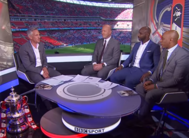 Lineker (left) and Shearer (second left) alongside Jason Roberts (second right) and Ian Wright.