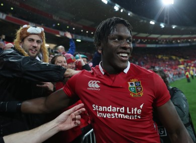 Maro Itoje celebrates after the second test of the 2017 British and Irish Lions tour at Westpac Stadium, Wellington.