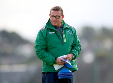 Connacht head coach Kieran Keane watches over training in Galway yesterday.