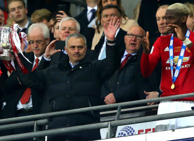 Jose Mourinho celebrates Manchester United's EFL Cup success last season.