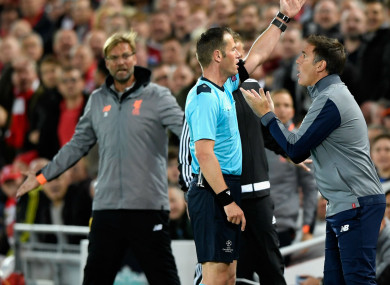 Eduardo Berizzo was sent off during tonight's Liverpool-Sevilla clash.