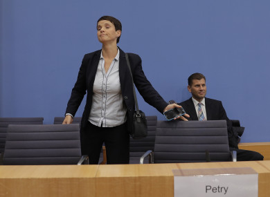 Frauke Petry, co-chairwoman of the AfD, leaves a press conference of the Alternative for Germany.