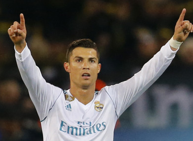Cristiano Ronaldo celebrates scoring.
