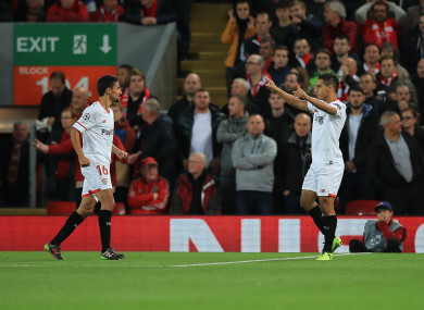 Sevilla's Wissam Ben Yedder celebrates scoring his side's first goal of the game.