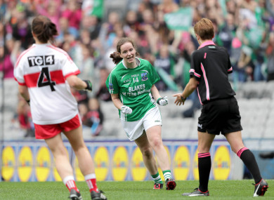 Sharon Murphy celebrates scoring her vital penalty.