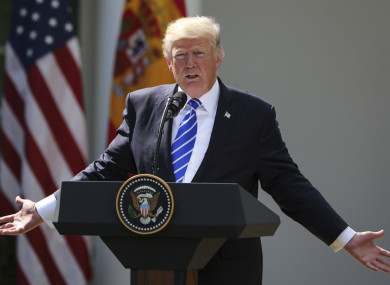 Trump speaks at a White House press conference.