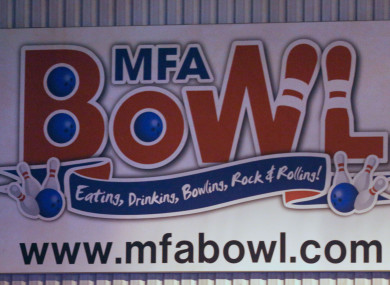 A sign for MFA Bowl at Bermuda Park in Nuneaton where a gunman was holding two bowling alley members of staff hostage and has now been arrested.
