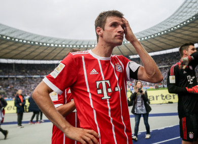 Thomas Muller dejected following Bayern's 2-2 draw on Sunday.