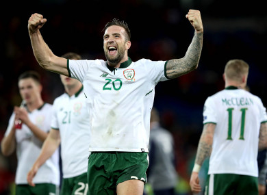 Shane Duffy celebrates after the game.
