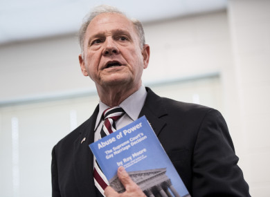Roy Moore speaks during a candidates' forum in Valley, Alabama.