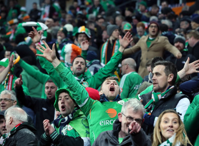 Irish fans at the Parken Stadium, Copenhagen.