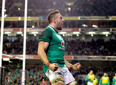 Conan celebrates his try.