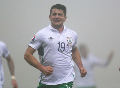 Brady celebrating his goal in the fog of Zenica.