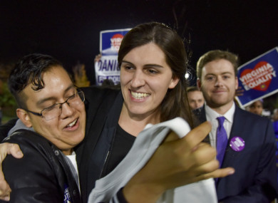 Danica Roem is greeted by supporters as she prepares to give her victory speech.