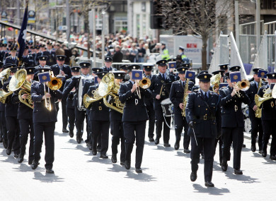 The garda band during a military parade to commemorate the 1916 Easter Rising 90th anniversary